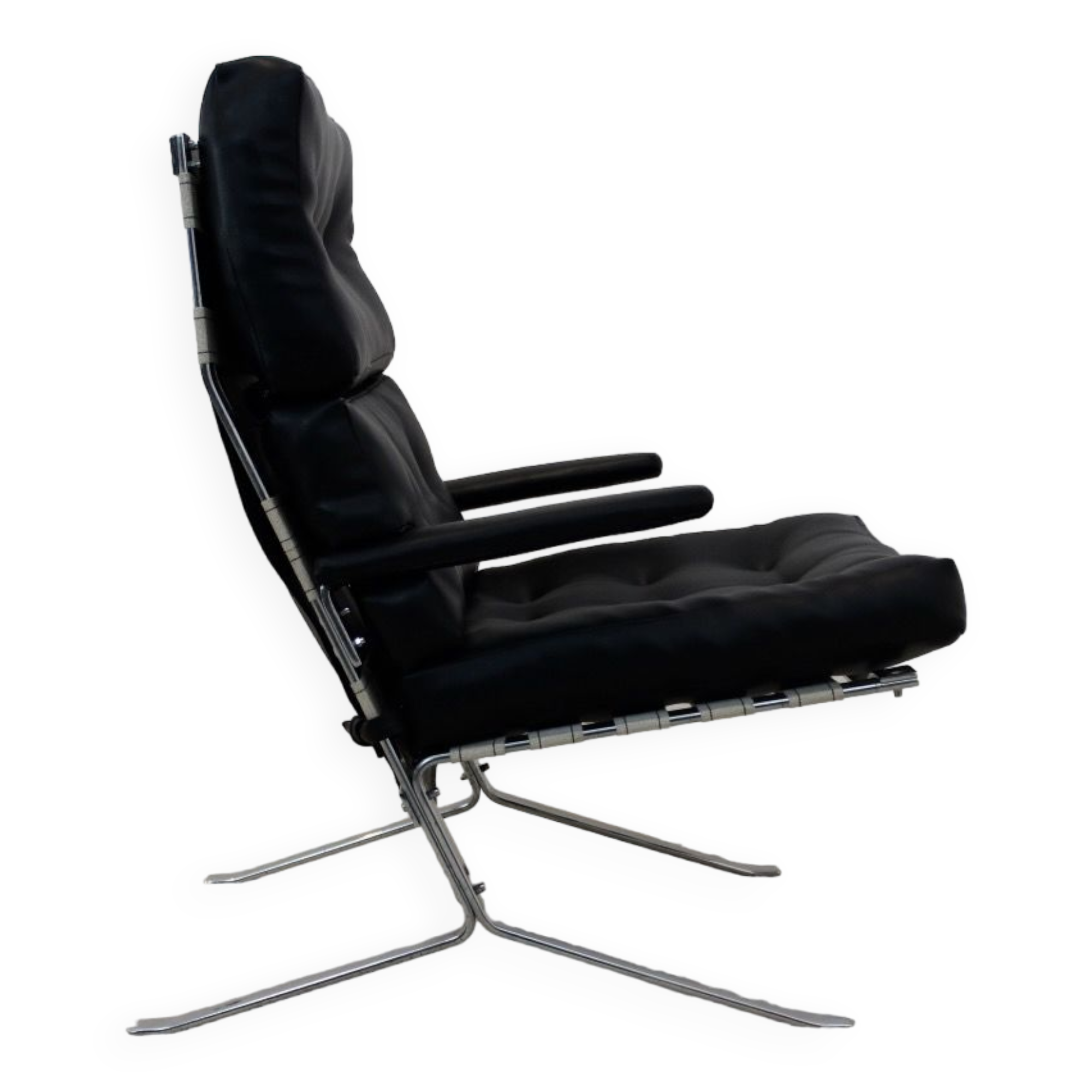 Fauteuil belge vintage chrome et cuir