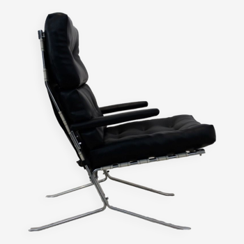 Fauteuil belge mid-century chrome et cuir