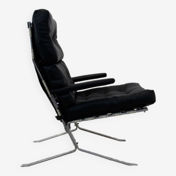 Mid Century Belgium High-Back Lounge Chair in Chrome