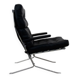 Fauteuil belge mid-century chrome et cuir