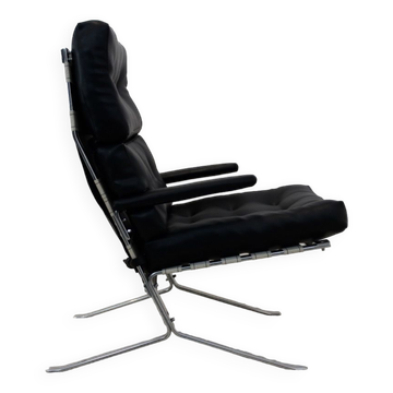 Fauteuil belge vintage chrome et cuir