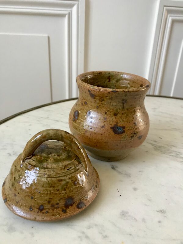 service à café 6 tasses et sous-tasses, theière et sucrier en cérémique / poterie / grès années 50-6