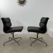 Lot of 2 leather soft pad armchairs chairs EA205 design Charles Eames Herman Miller edition vintage 60s
