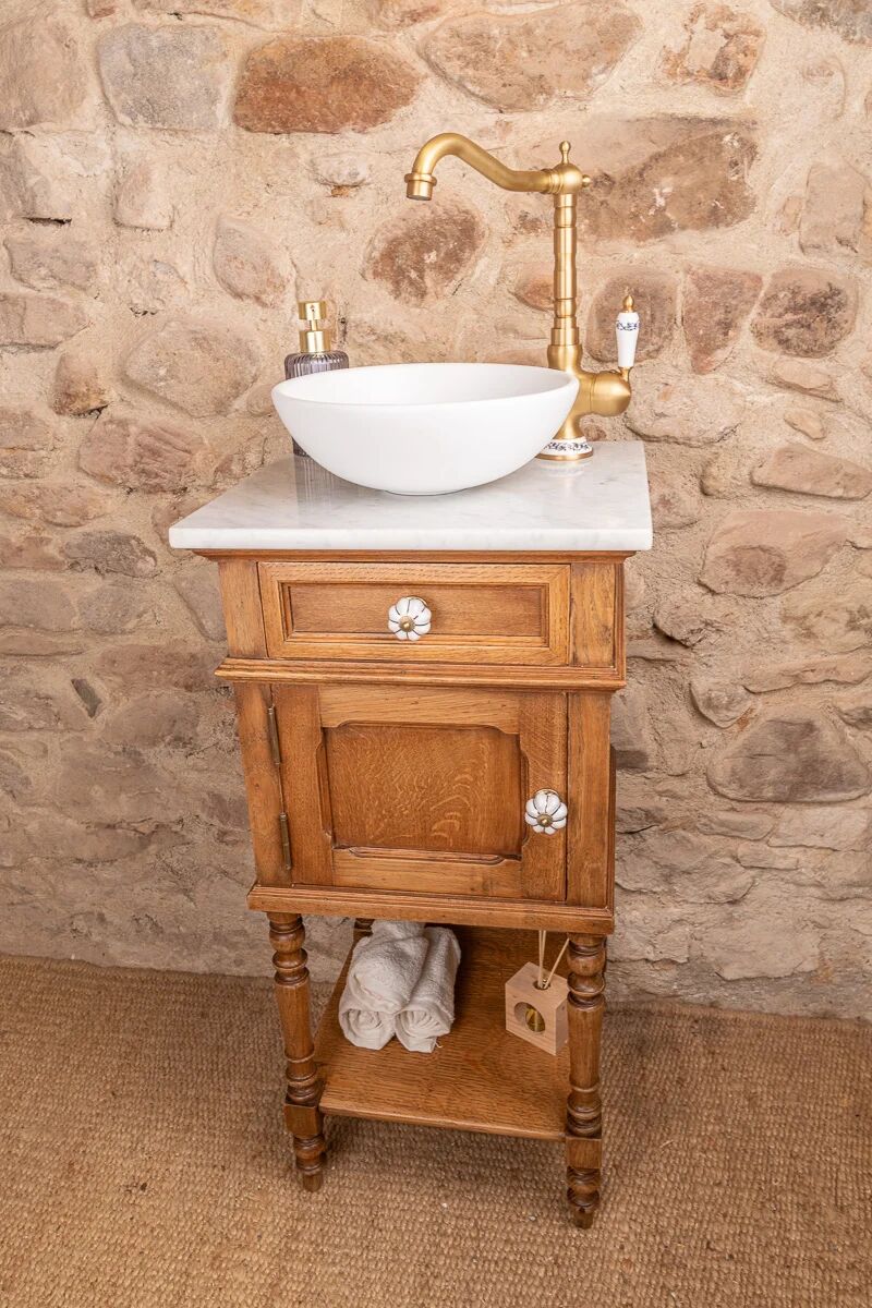 Washbasin / vanity unit in solid oak and white marble