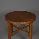 Table d'appoint en placage de chêne, années 1930, rénovée à la main, Art déco polonais