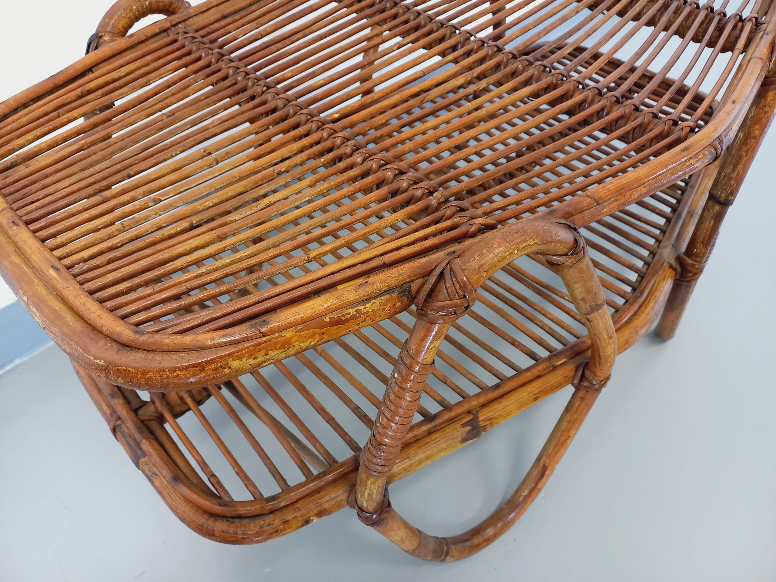 Coffee table with magazine tray in vintage rattan from the 60s