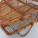 Coffee table with magazine tray in vintage rattan from the 60s