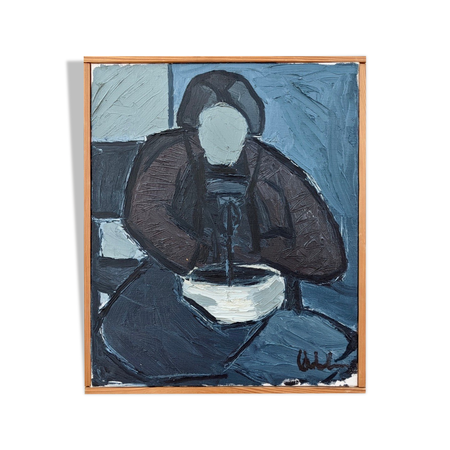 Mid 20th Century "Lady With Bowl" Swedish Figurative Portrait Oil Painting, Framed