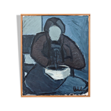 Mid 20th Century "Lady With Bowl" Swedish Figurative Portrait Oil Painting, Framed