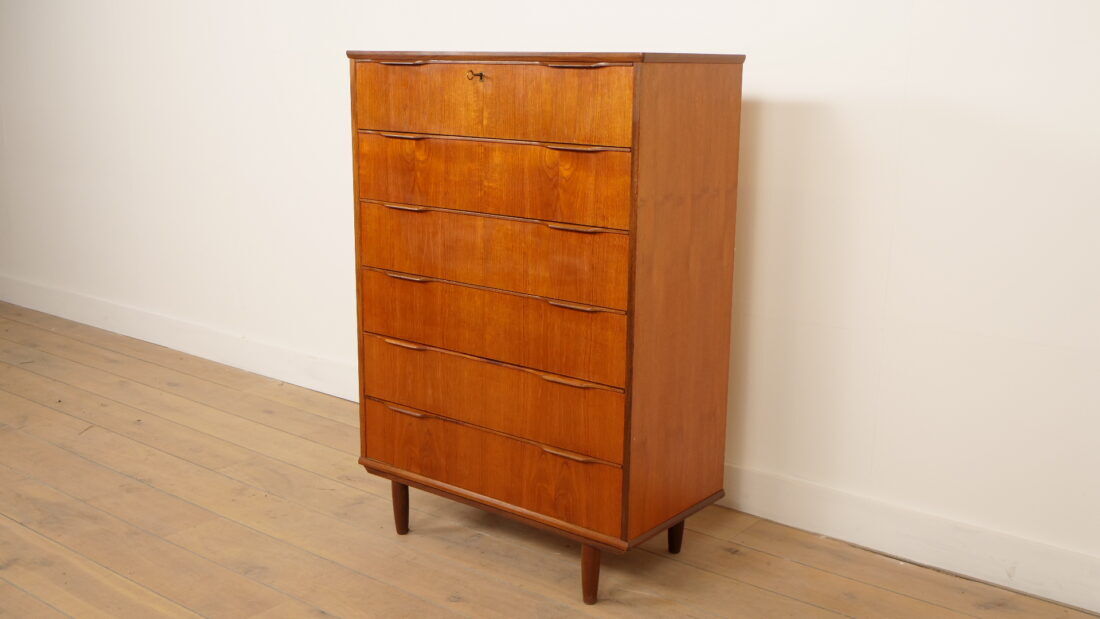 Commode vintage | Teck | 6 tiroirs | 121 cm