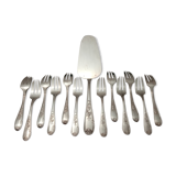 Silver metal dessert fork box with Rocaille-shell pie shovel