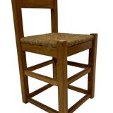 Set of four vintage chairs / stool - brutalist style minimalist oak and wicker 60s