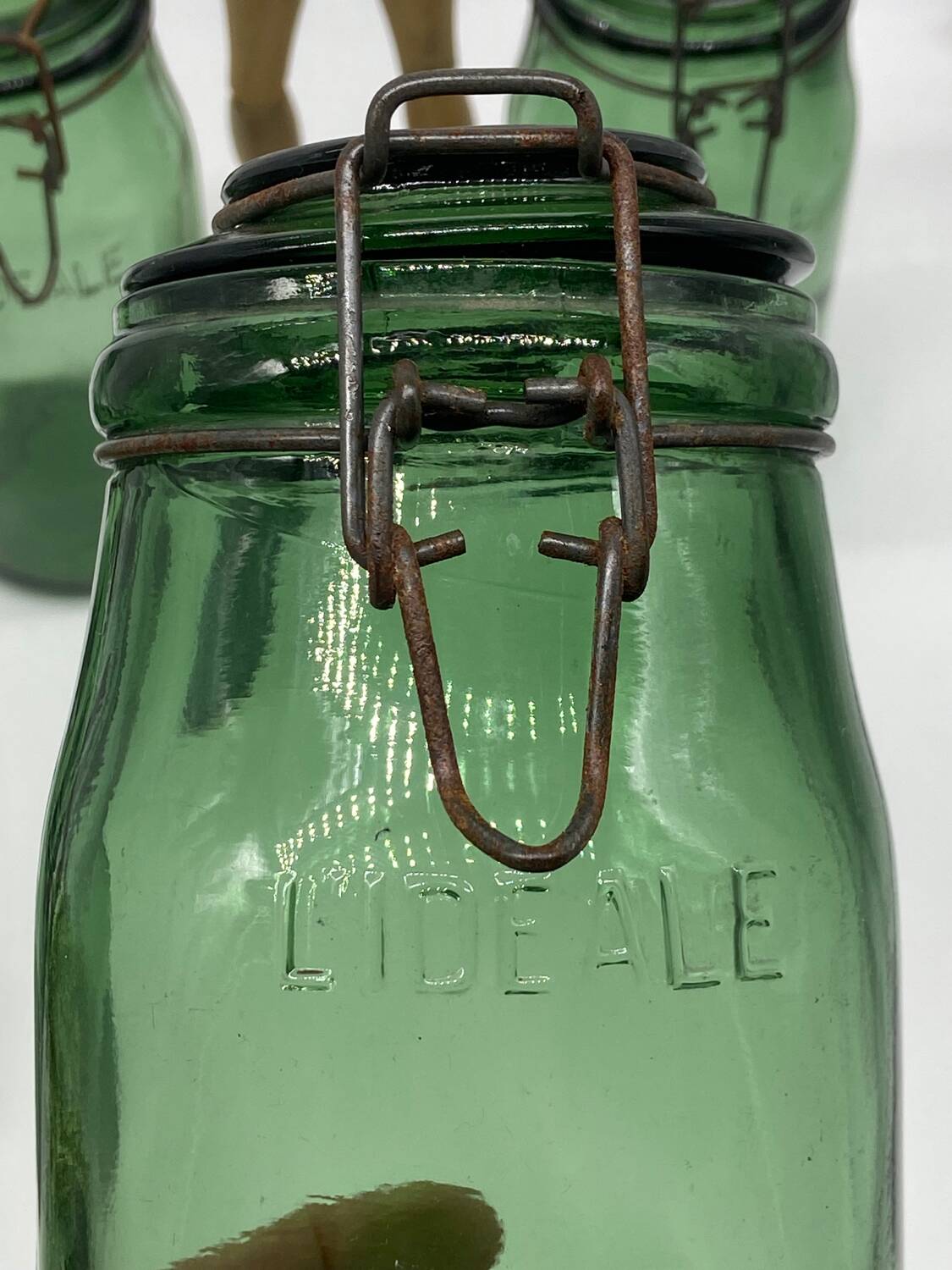 Set of L'ideal jars, old, glass / green