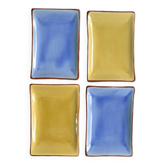 4 rectangular enameled ceramic cups