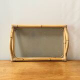 Large vintage tray in bamboo and smoked glass