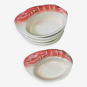 6 ramekins/cassolettes lobster slush culinary ceramics, by Charles Amand, 1960/70