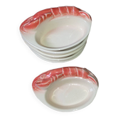 6 ramequins/cassolettes barbotine homard céramique culinaire, de Charles Amand, 1960/70