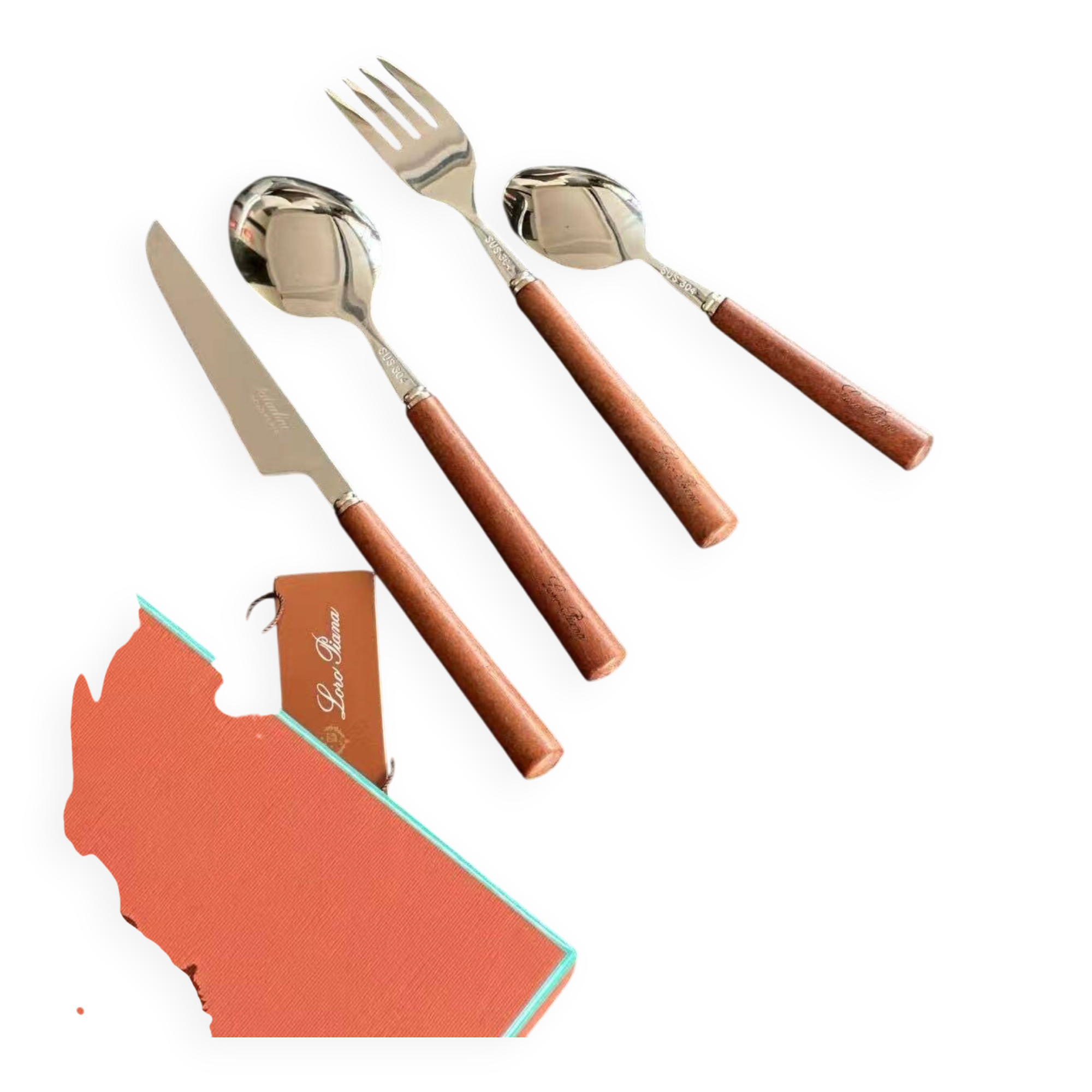 Loro Piana 4-piece mahogany knife and fork set