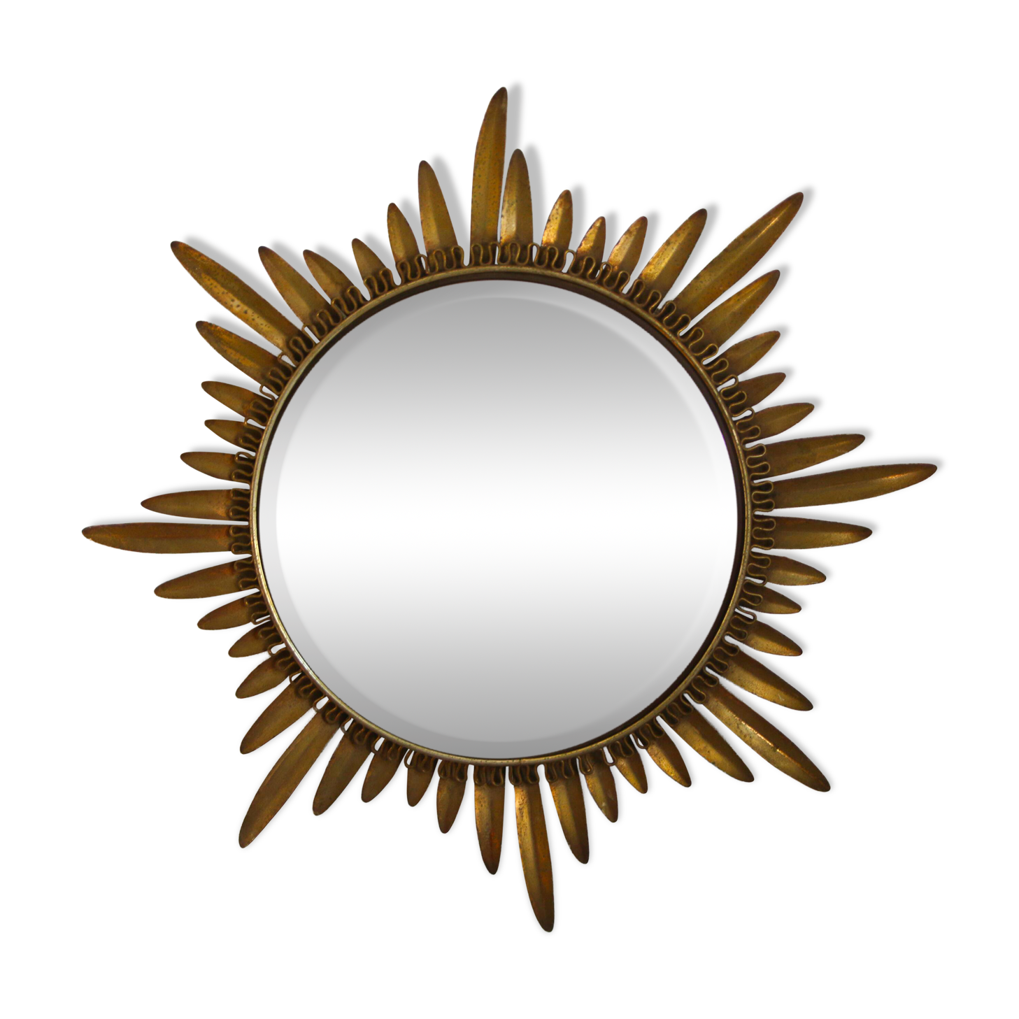 Miroir Sorcière mid Century cadre à palmes en métal