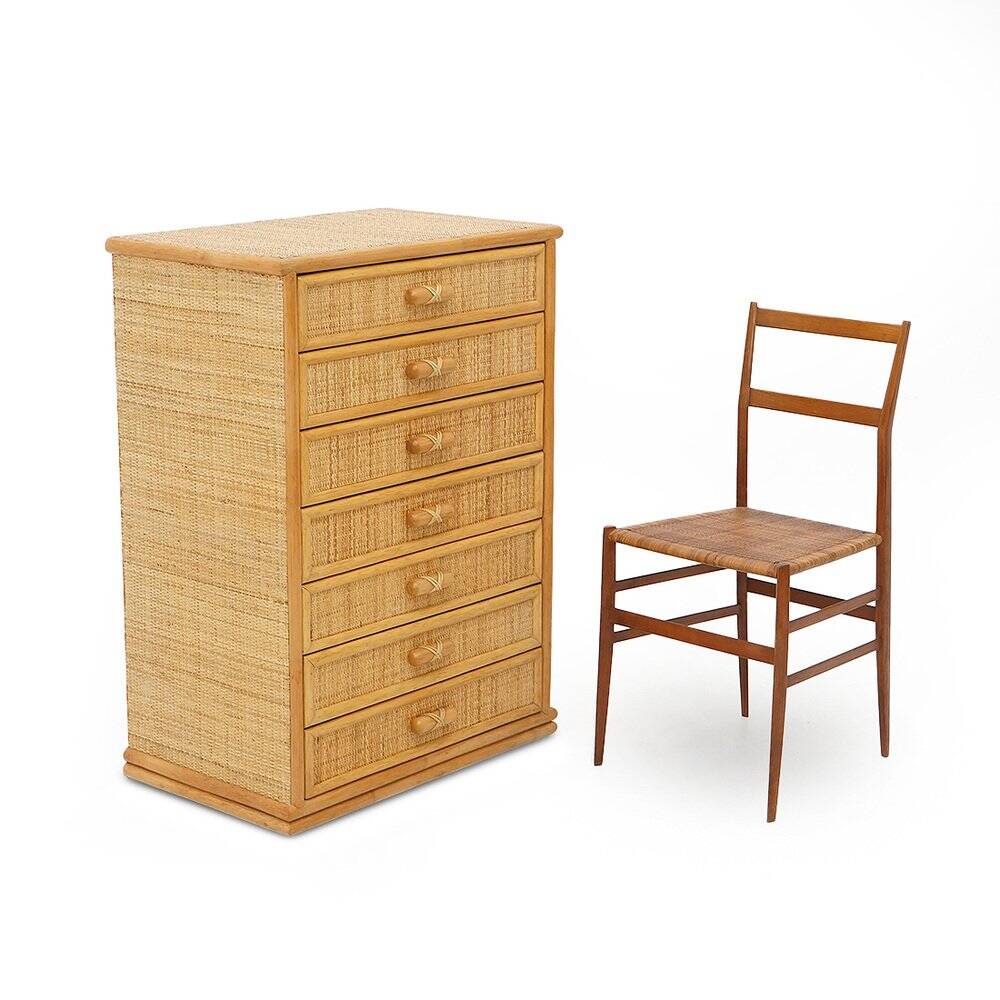 Woven wicker chest of drawers, 1980s