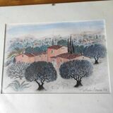 Watercolor landscape of Provence