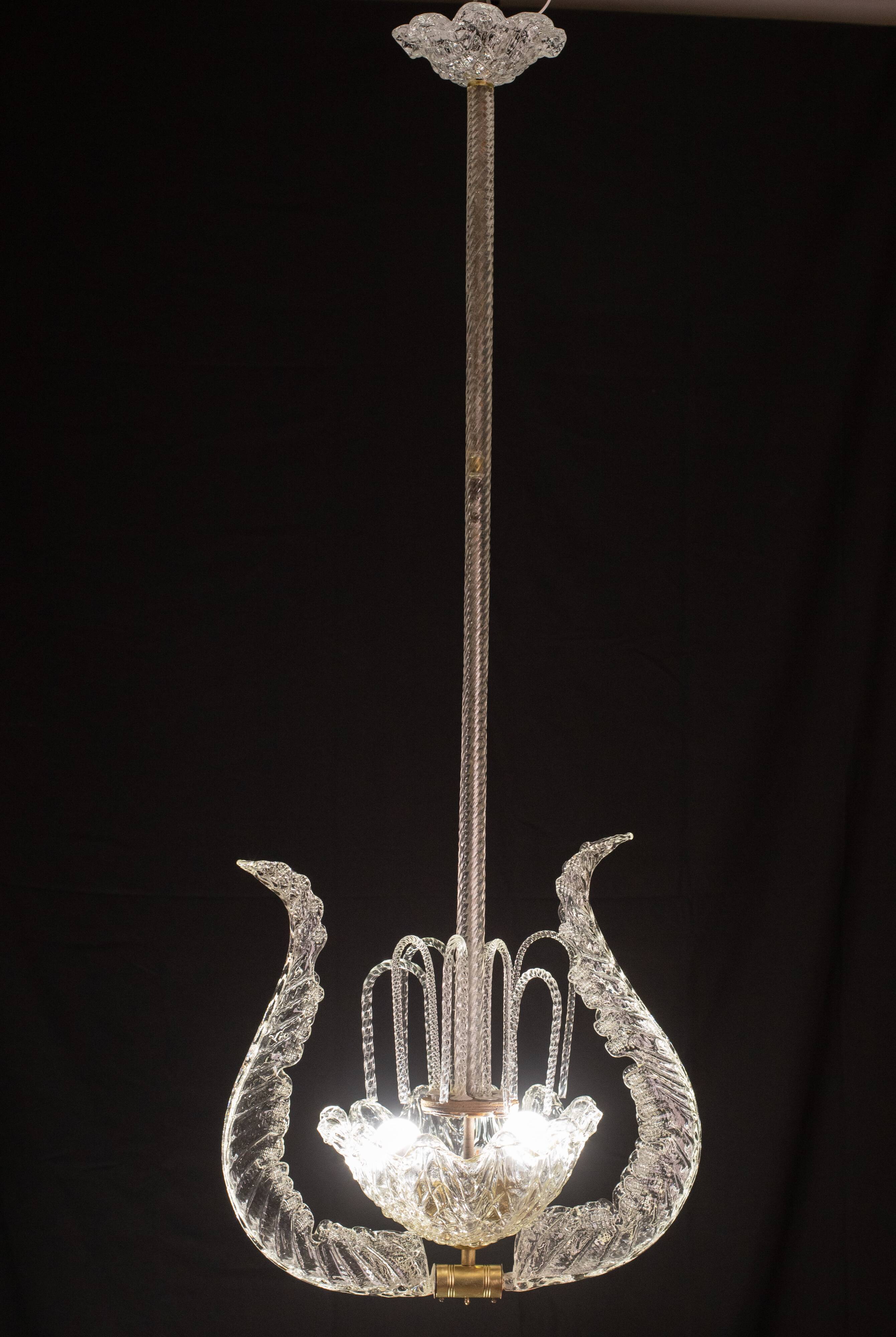 Art Decò Fountain Chandelier By Barovier e Toso, Murano Glass, 1940