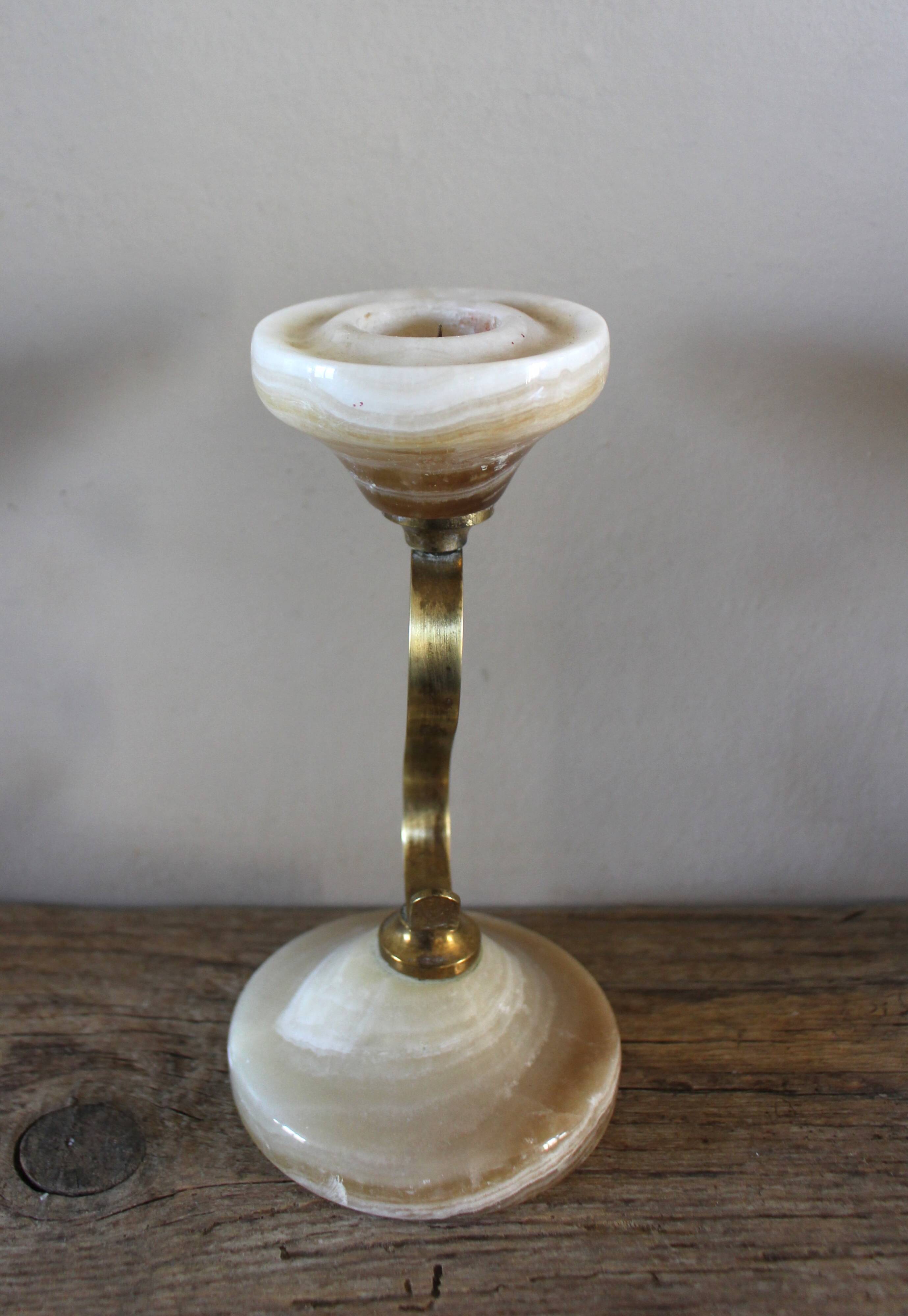 Curved brass and onyx candlestick