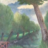 Old painting trees and the canal