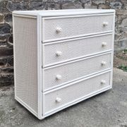 White Maugrion chest of drawers, wood and rattan, 80s