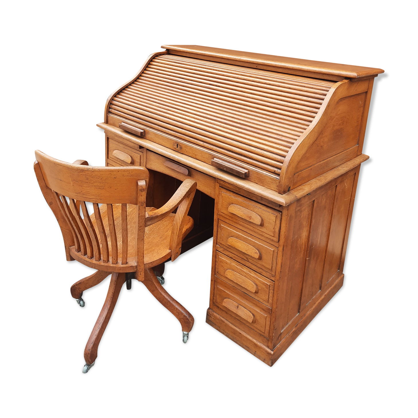 Bureau américain en chêne et son fauteuil