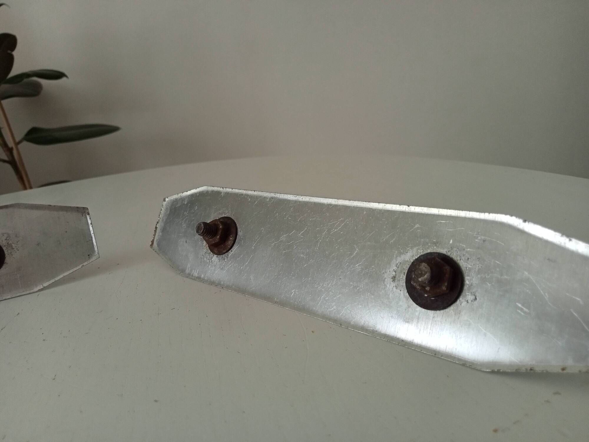 Pair of vintage brushed aluminum furniture handles
