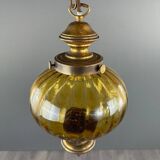 Pair of vintage amber blown glass lantern pendant lights, 20th century