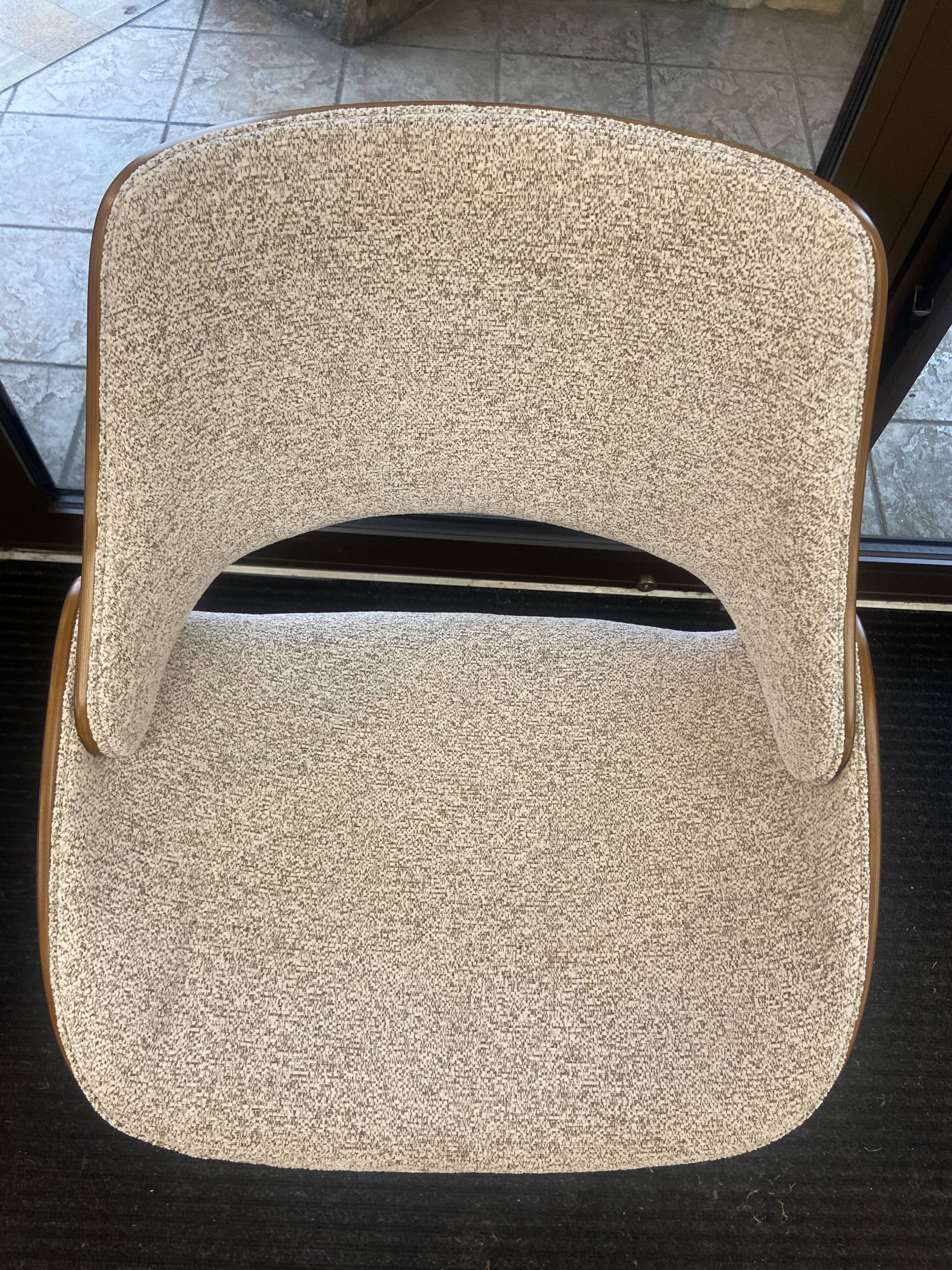 wooden chair with ecru velvet fabric