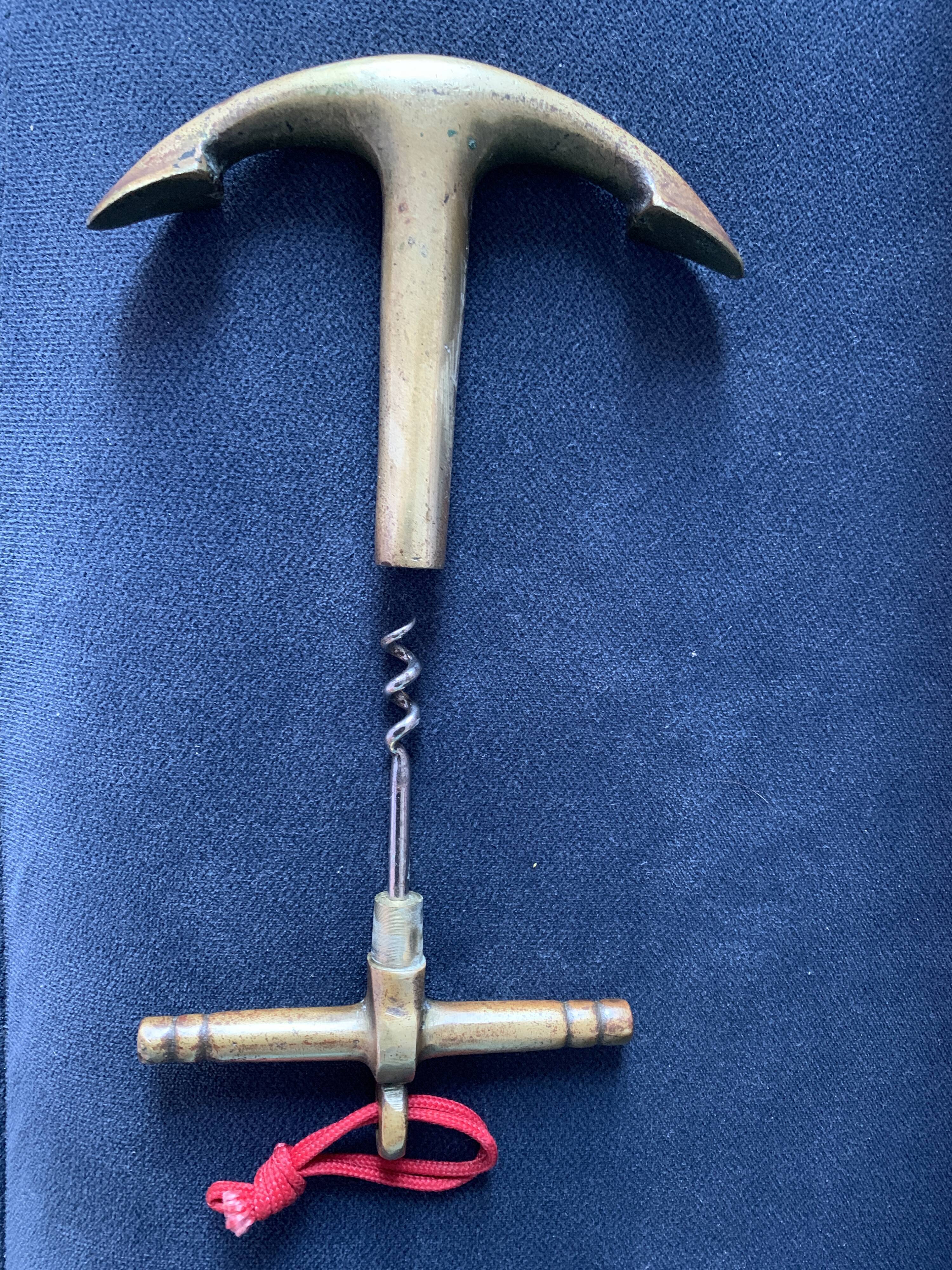 Bronze corkscrew in the shape of a boat anchor
