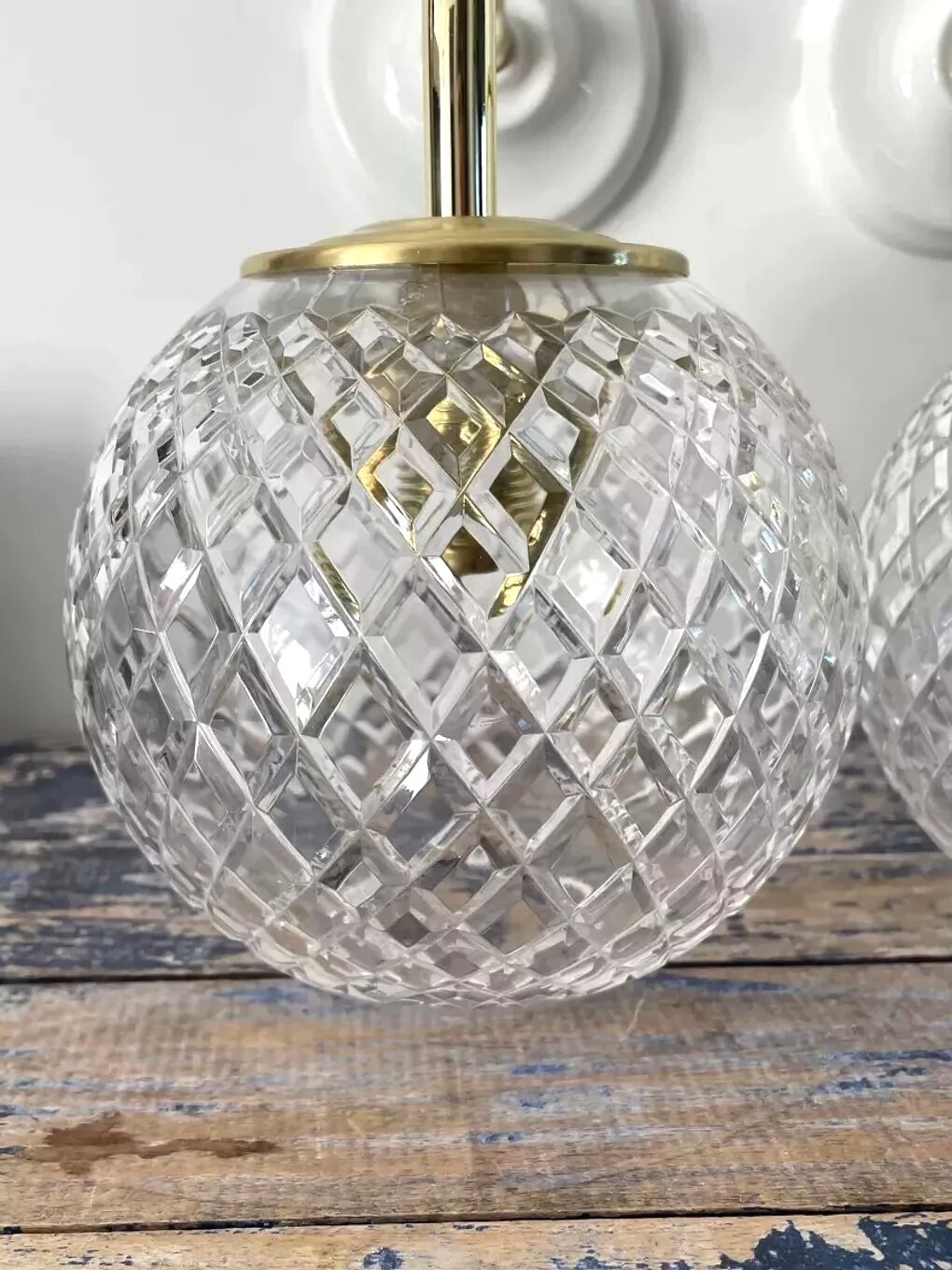 Pair of brass and glass wall sconces