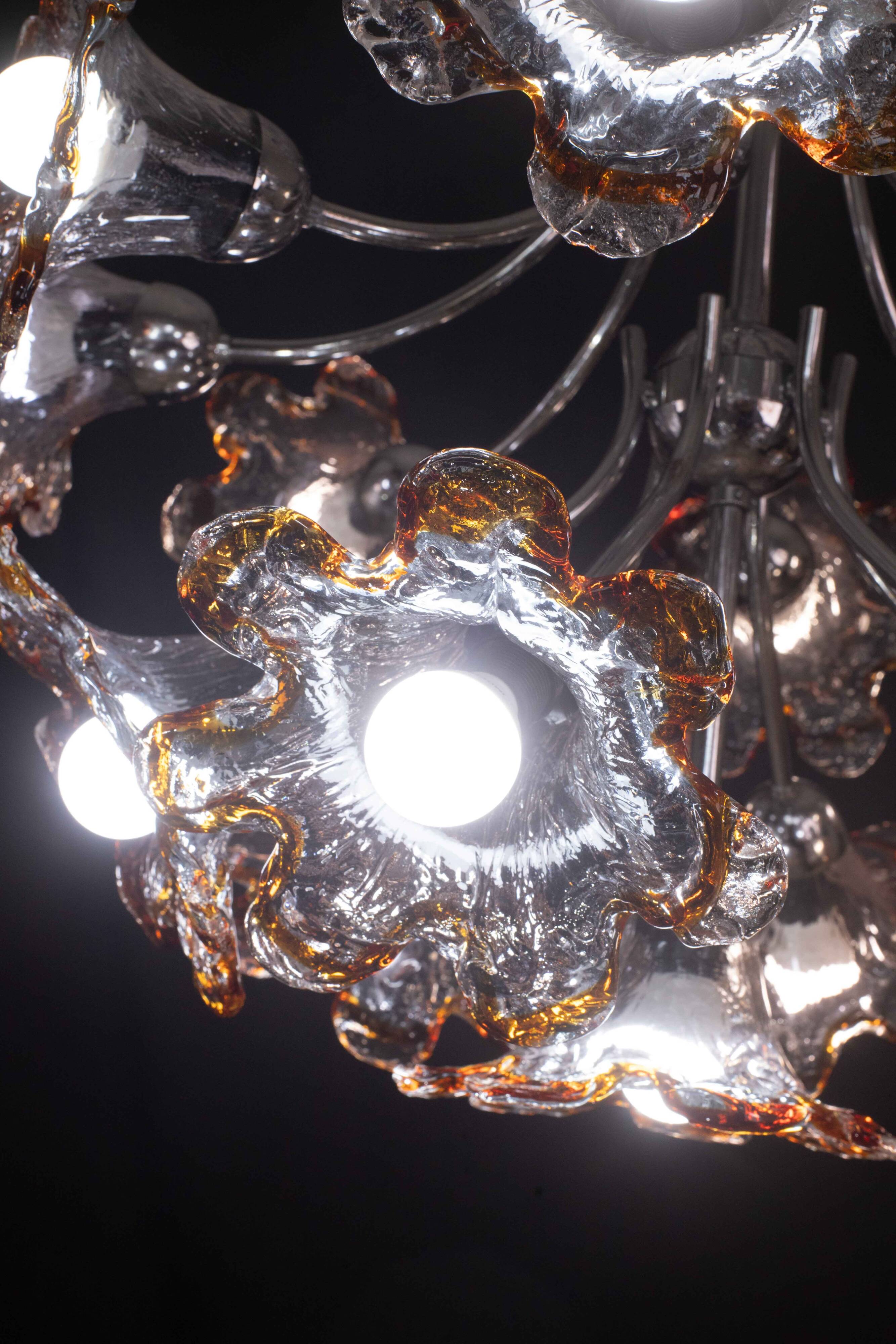 Murano Multicolor Sputnik Flowers Chandelier by Mazzega, 1970s