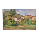 HSP painting "The village of Agey" (Côte d'Or) by Auguste Mallard (1895-1965)
