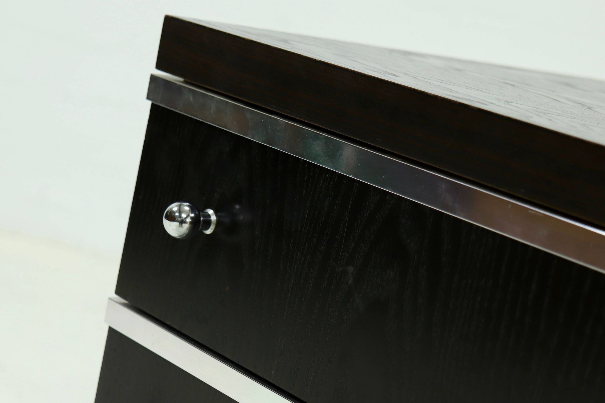 Pair Chest of Drawers in Ebonized Wood with Aluminium Accents 1980s