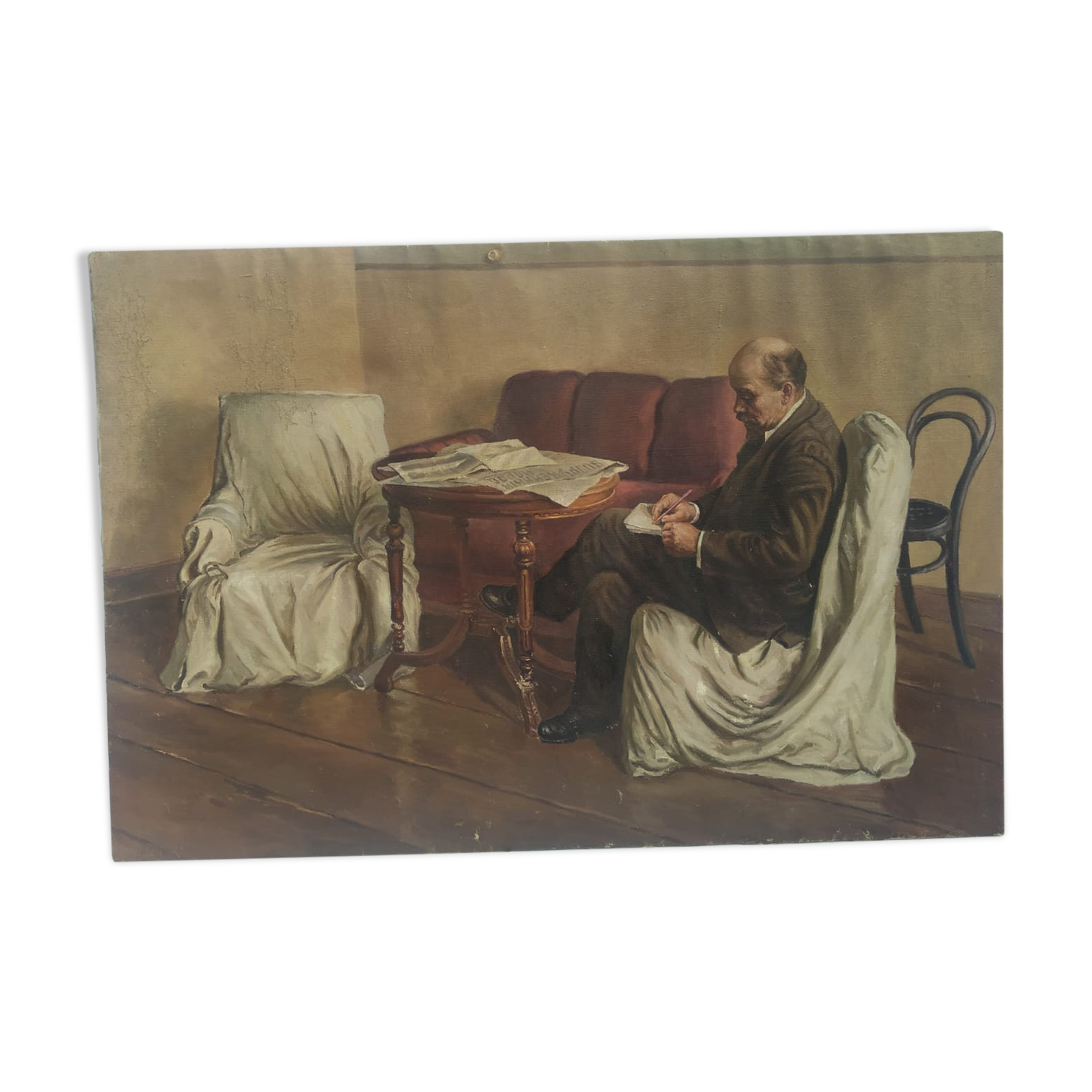 Painting Lenin in the armchair of Smolny, Soviet era