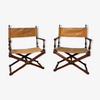 Paire de fauteuils pliants assises en cuir