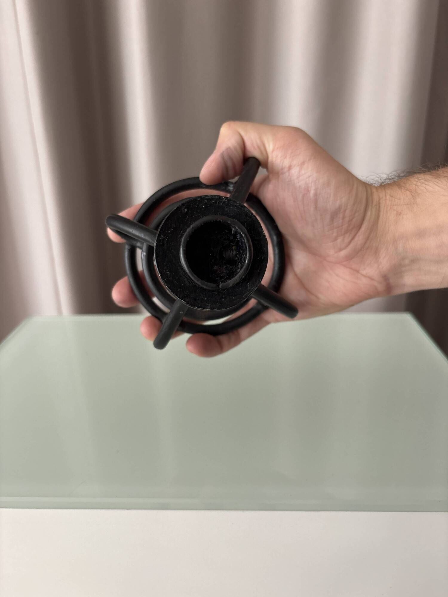Vintage Black Wrought Iron Candle Holder – Sculptural Brutalist Design