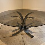 Table basse vintage en verre et chrome, circa 70's