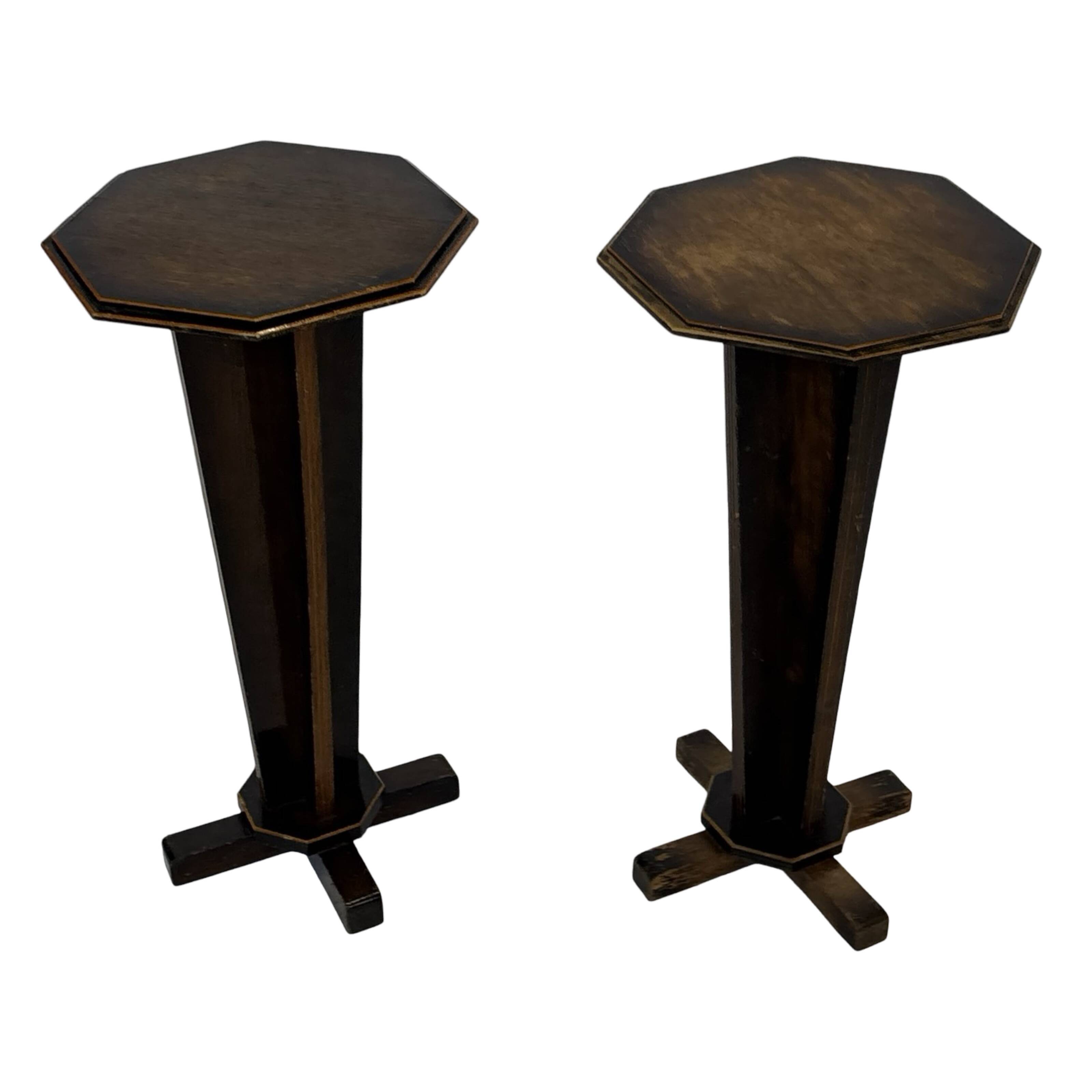Art Deco side table plant table set of two design oak