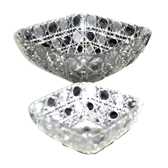 Lot de 2 coupes saladiers carrés en verre pressé-moulé Diamant - service à caviar vintage