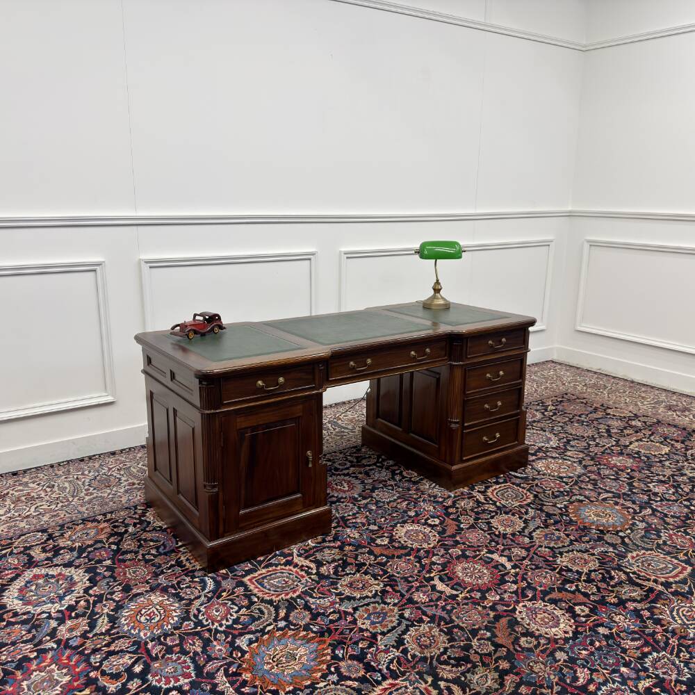 Classic English Desk Green Leather Inlay