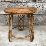 Bamboo stool 50s Decoration natural wood rattan wicker Vintage Plant Door