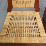 et of 6 wooden Art Deco design dining chairs with a wicker seat and backrest