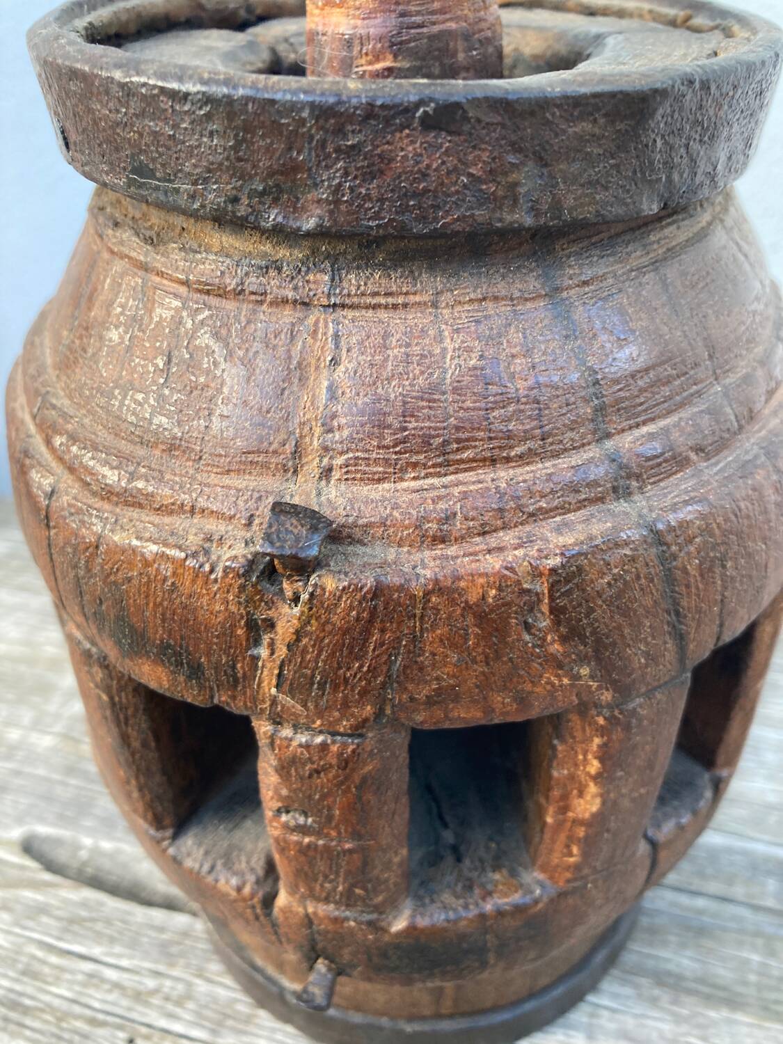 Brutalist wooden lamp base