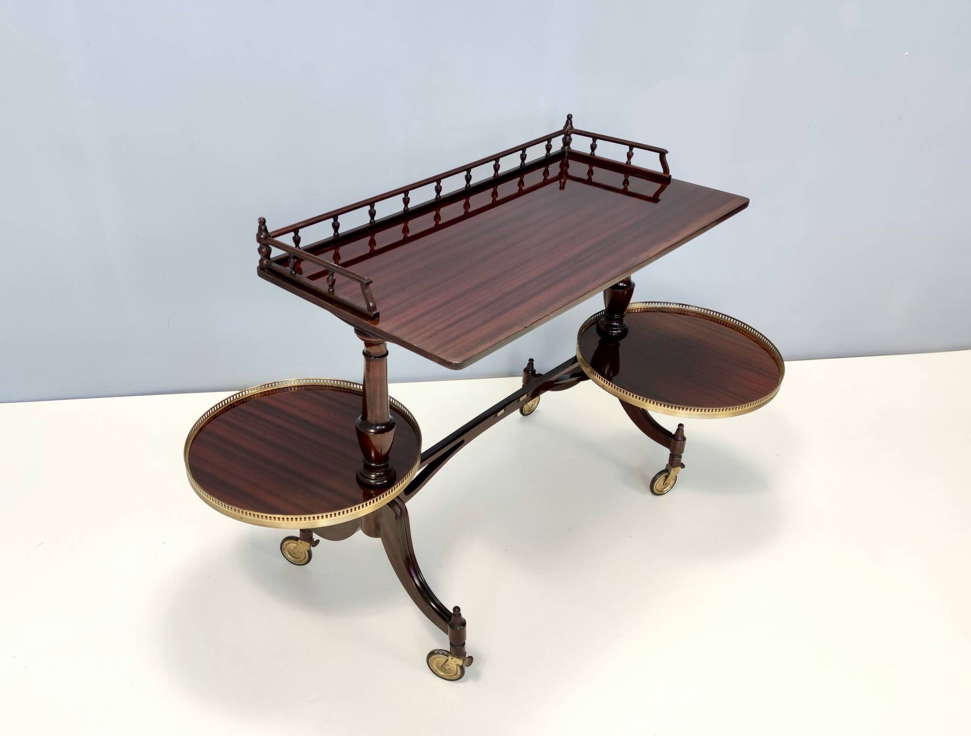 Walnut Serving Cart or Console Table with Two Sliding Shelves, Italy