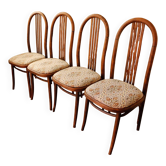 Ensemble de quatre chaises TON en bois courbé des années 1970 avec revêtement floral